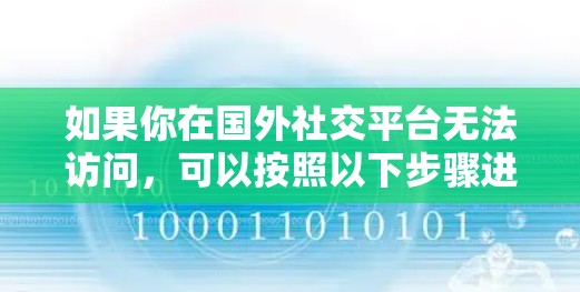 如果你在国外社交平台无法访问,可以按照以下步骤进行排查和解决 如果你在国外社交平台无法访问,可以按照以下步骤进行排查和解决